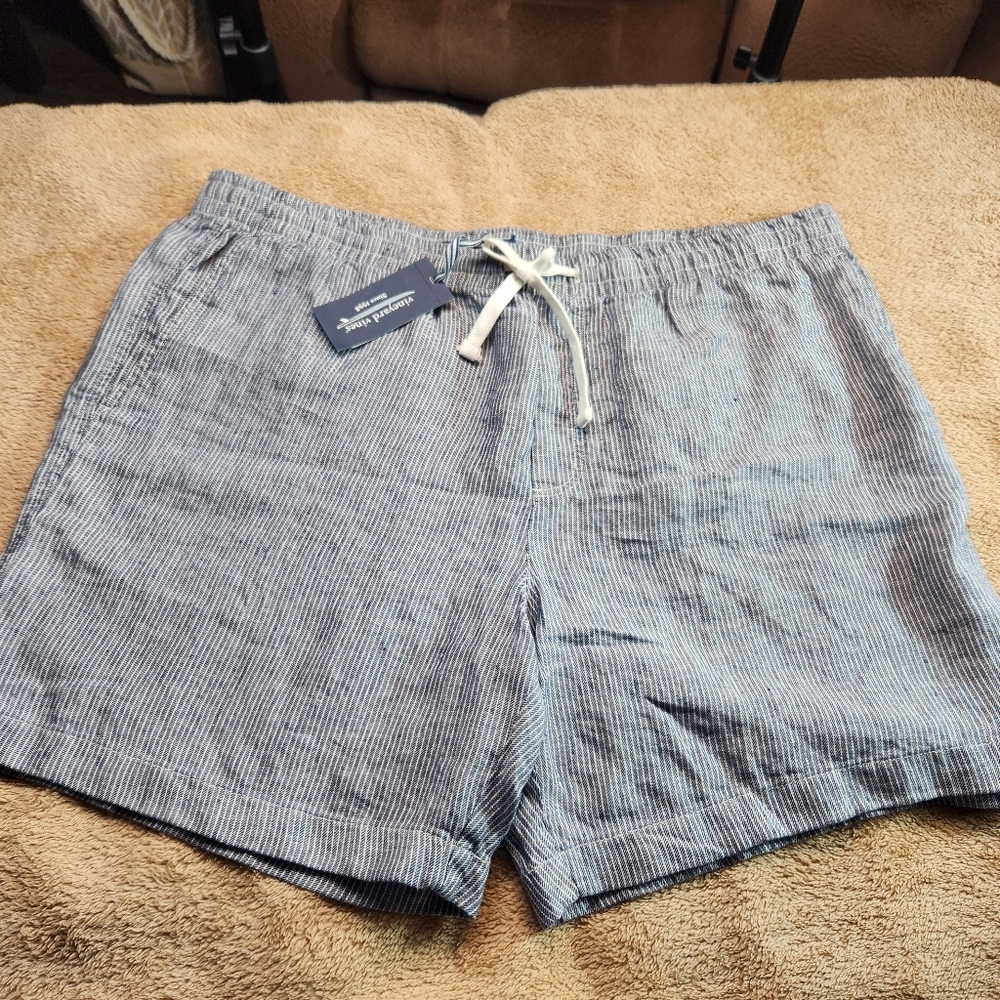 Vineyard Vines NWT 100% LINEN 7'inseam Surfside Nautical Navy Stripe Shorts